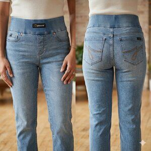 Jordache Women's High Rise Pull-On Jeans Medium Wash Stretch Denim Size M